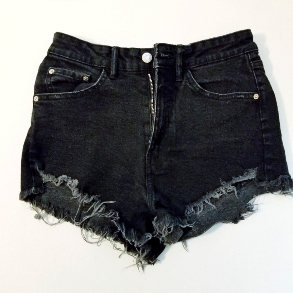 Black Frayed Hem High-Rise Denim Shorts